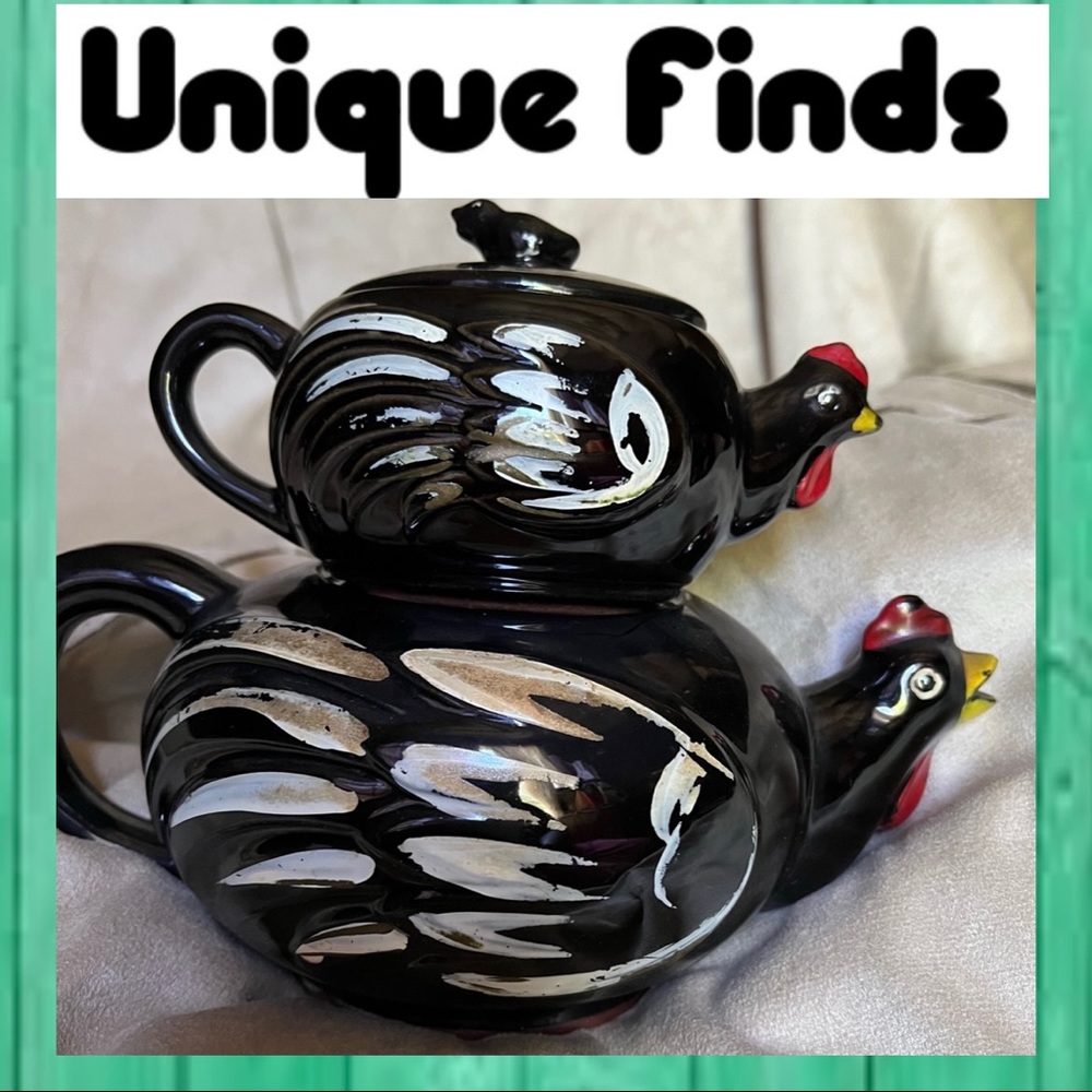 Vintage Japan Redware Stacking Chicken tea set creamer w/ tea pot farmhouse.